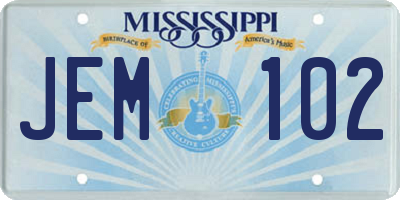 MS license plate JEM102