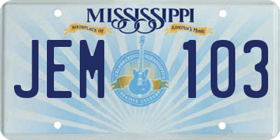 MS license plate JEM103