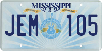 MS license plate JEM105