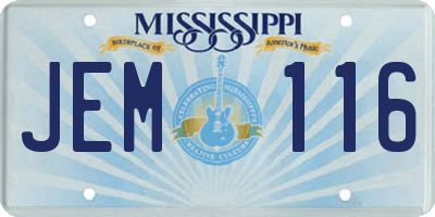 MS license plate JEM116