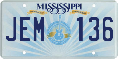 MS license plate JEM136