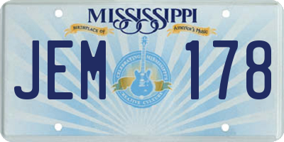 MS license plate JEM178