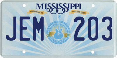 MS license plate JEM203