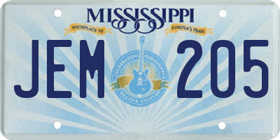 MS license plate JEM205