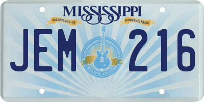 MS license plate JEM216