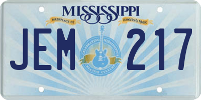 MS license plate JEM217