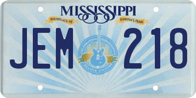 MS license plate JEM218