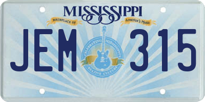 MS license plate JEM315