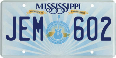MS license plate JEM602