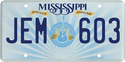 MS license plate JEM603