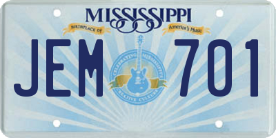 MS license plate JEM701
