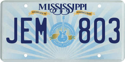 MS license plate JEM803