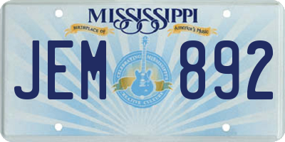 MS license plate JEM892