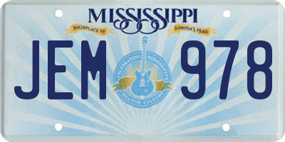 MS license plate JEM978