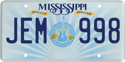MS license plate JEM998