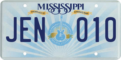 MS license plate JEN010
