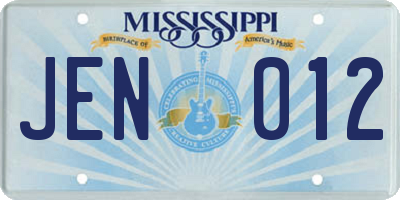 MS license plate JEN012