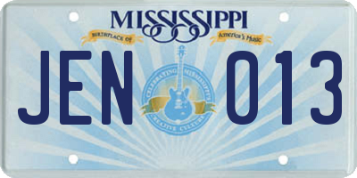 MS license plate JEN013