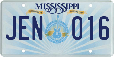 MS license plate JEN016