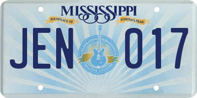 MS license plate JEN017