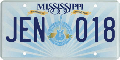 MS license plate JEN018