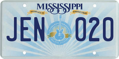 MS license plate JEN020