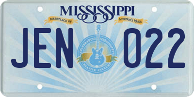 MS license plate JEN022
