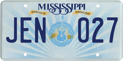 MS license plate JEN027