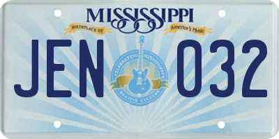 MS license plate JEN032