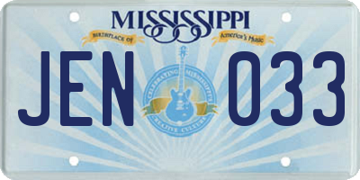 MS license plate JEN033
