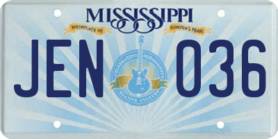 MS license plate JEN036