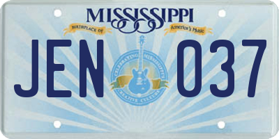 MS license plate JEN037