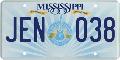 MS license plate JEN038