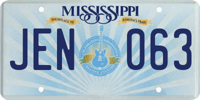 MS license plate JEN063
