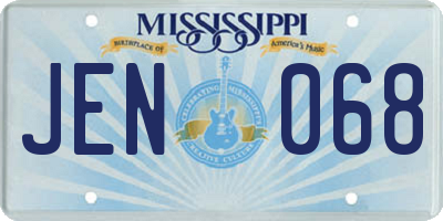MS license plate JEN068
