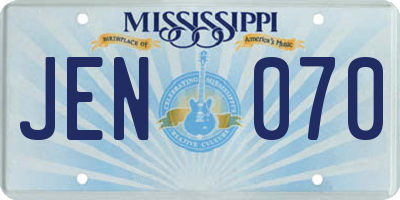 MS license plate JEN070
