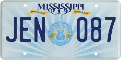 MS license plate JEN087
