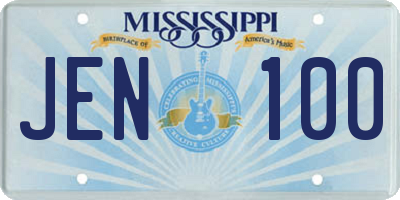 MS license plate JEN100