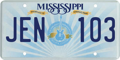 MS license plate JEN103