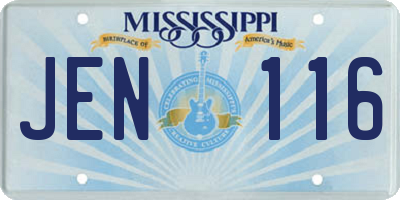 MS license plate JEN116