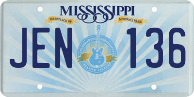MS license plate JEN136