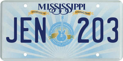 MS license plate JEN203