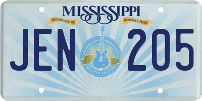 MS license plate JEN205