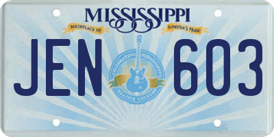 MS license plate JEN603