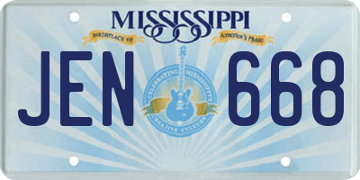 MS license plate JEN668