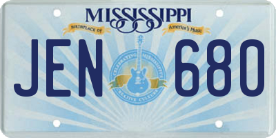 MS license plate JEN680