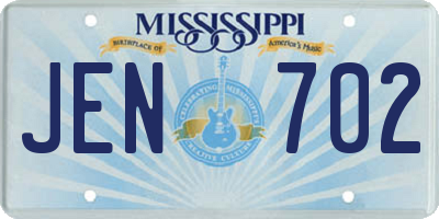 MS license plate JEN702
