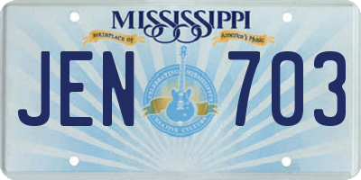 MS license plate JEN703