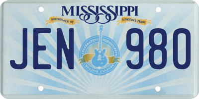 MS license plate JEN980