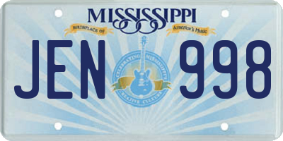 MS license plate JEN998